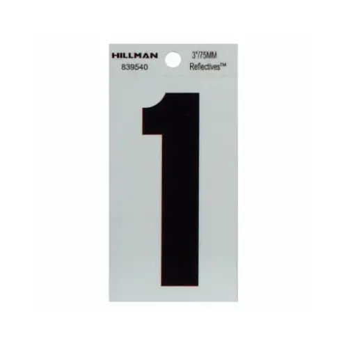 Reflective Adhesive House Address Number 1, Thin Cut, Black Vinyl, 3-In. - pack of 6 Reflective Adhesive House Address Number 1, Thin Cut, Black Vinyl, 3-In. - pack of 6