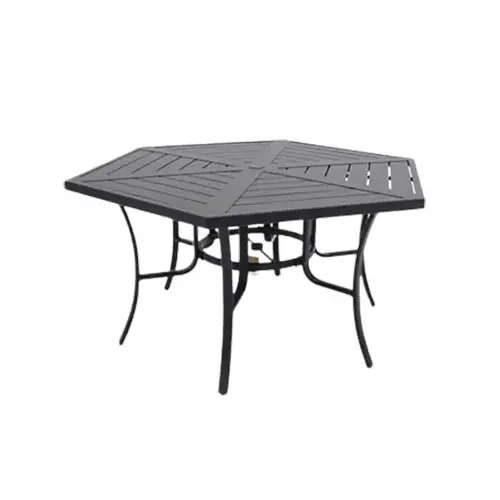 Naples Slat-Top Dining Table, Steel Frame, 53 x 62-In. Hexagon Naples Slat-Top Dining Table, Steel Frame, 53 x 62-In. Hexagon