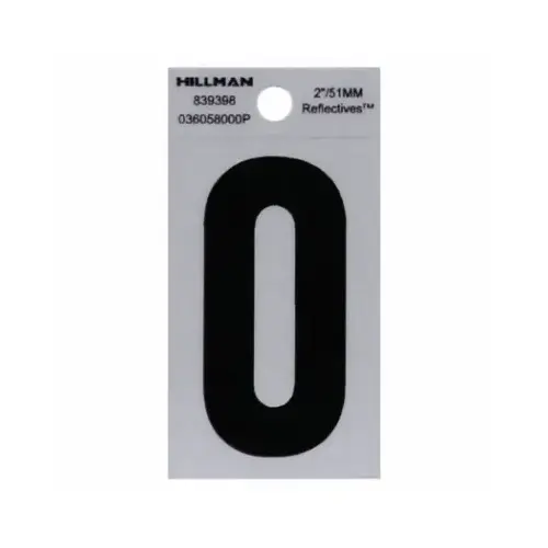 Adhesive House Address Number 0, Reflective Vinyl, Black and Silver, 2-In. Adhesive House Address Number 0, Reflective Vinyl, Black and Silver, 2-In.
