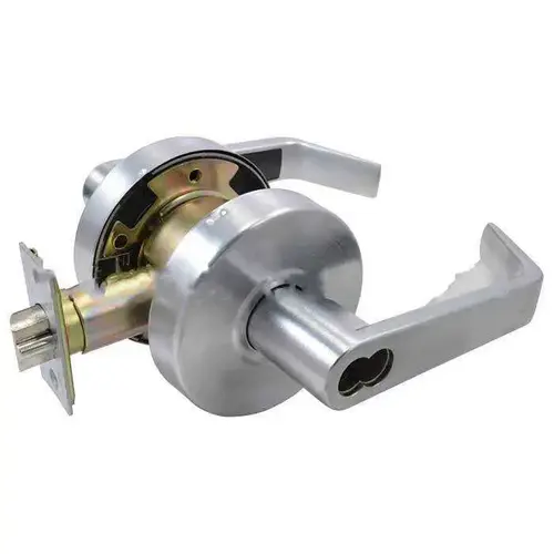 Office Entry Augusta Lever Grade 2 Cylindrical Lock Less Cylinder, MCD234 Latch, and 497-114 Strike US26D (626) Satin Chrome Finish Office Entry Augusta Lever Grade 2 Cylindrical Lock Less Cylinder, MCD234 Latch, and 497-114 Strike US26D (626) Satin Chrome Finish