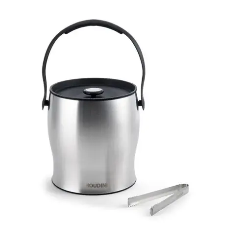 Ice Bucket with Tongs 4 qt Black/Silver Stainless Steel Black/Silver