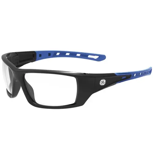 Impact-Resistant Safety Glasses 04 Series Anti-Fog Clear Lens Black/Blue Frame