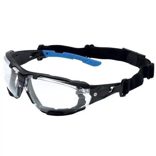 Impact-Resistant Safety Glasses 05 Series Anti-Fog Clear Lens Black/Blue Frame