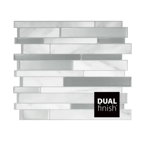 Adhesive Wall Tile 9.63" W X 11.55" L Gray/White Mosaic Vinyl 4 pc Mosaic