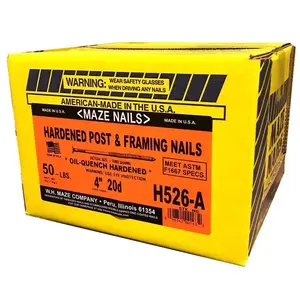 Maze H526A050 Nail 20D 4" Pole Barn Heat Treated Carbon Steel Flat Head 50 lb Heat Treated