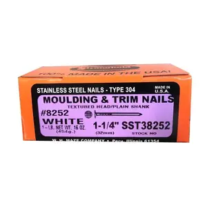 Maze SST30018252 Finishing Nail, 3D, 1-1/4 in L, Stainless Steel, Checkered Head, Plain Shank, White, 1 lb