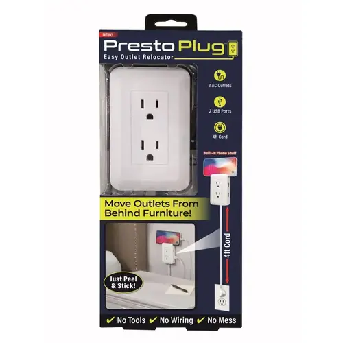 Outlet Extender Presto Plug Peel and Stick White Outlet Extender Presto Plug Peel and Stick White