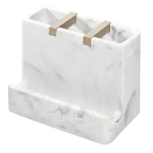 Toothbrush Holder Dakota Satin White Marble Plastic/Steel Satin Toothbrush Holder Dakota Satin White Marble Plastic/Steel Satin