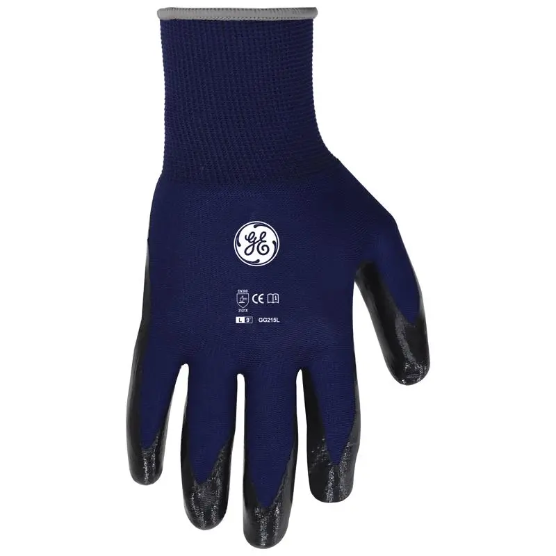 General Electric Dipped Gloves Unisex Black/Blue L Black/Blue Pair GG215LC General Electric Dipped Gloves Unisex Black/Blue L Black/Blue Pair GG215LC