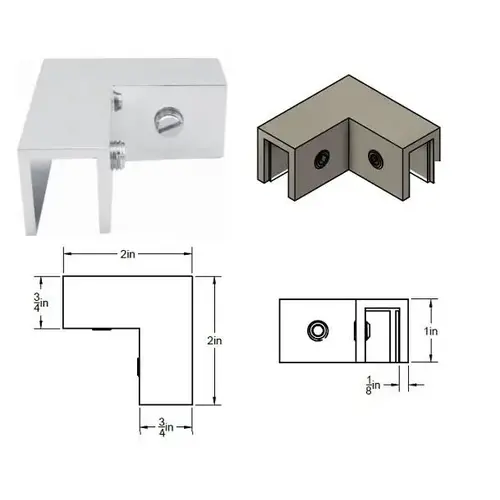 Polished Chrome Glass Clamp Wall-to-Glass Application 2-1/16in. x 2-1/16in
