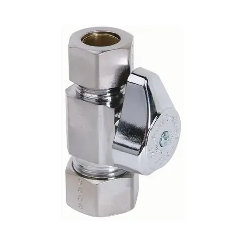 Stop Valve, 1/2 x 1/2 in Connection, Compression, 125 psi Pressure, Brass Body Chrome