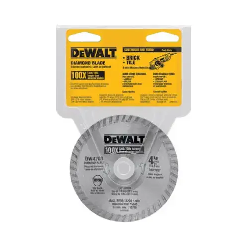 Circular Blade, 4 in Dia, 5/8 in Arbor, Diamond Cutting Edge, Continuous Rim Circular Blade, 4 in Dia, 5/8 in Arbor, Diamond Cutting Edge, Continuous Rim