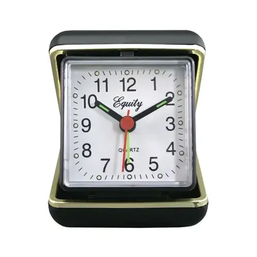 Travel Alarm Clock Equity 3.5" Black Analog Battery Operated Black