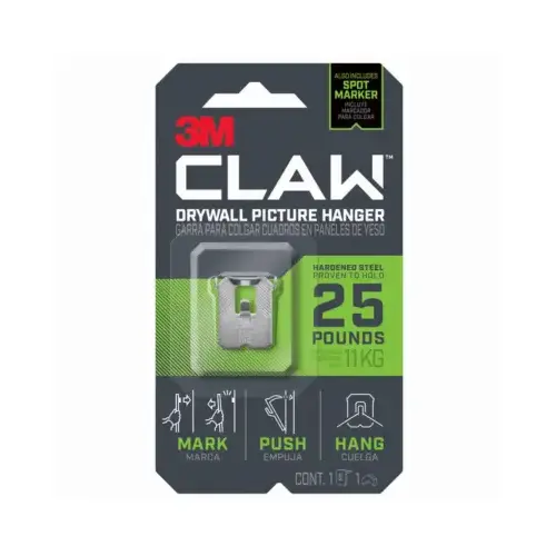 CLAW Drywall Picture Hanger, 25 lb, Steel, Push-In Mounting Silver CLAW Drywall Picture Hanger, 25 lb, Steel, Push-In Mounting Silver
