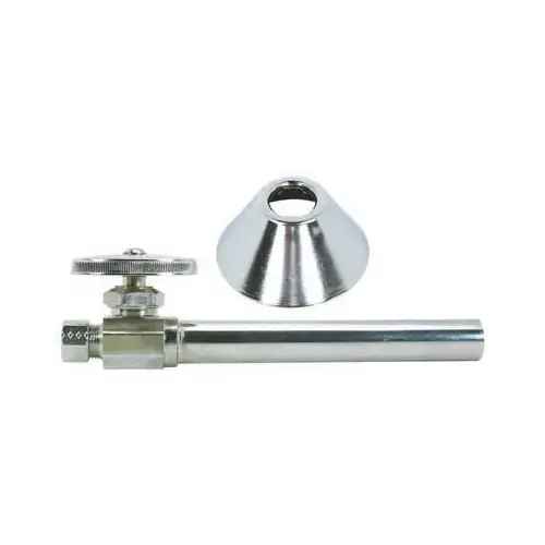 Stop Valve, 1/2 x 3/8 in Connection, Sweat x Compression, 125 psi Pressure, Brass Body Chrome Stop Valve, 1/2 x 3/8 in Connection, Sweat x Compression, 125 psi Pressure, Brass Body Chrome