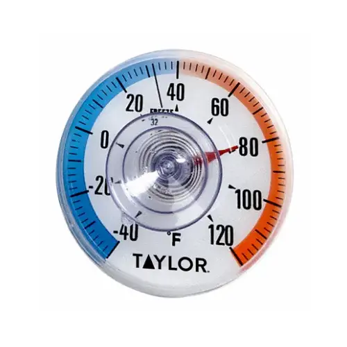 3.5 In. Stick-on Dial Window Thermometer White w/Blue & Red 3.5 In. Stick-on Dial Window Thermometer White w/Blue & Red