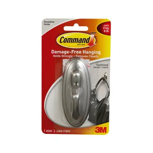 Decorative Hook, 5 lb, 1-Hook, Plastic, Silver, Brushed Nickel Decorative Hook, 5 lb, 1-Hook, Plastic, Silver, Brushed Nickel