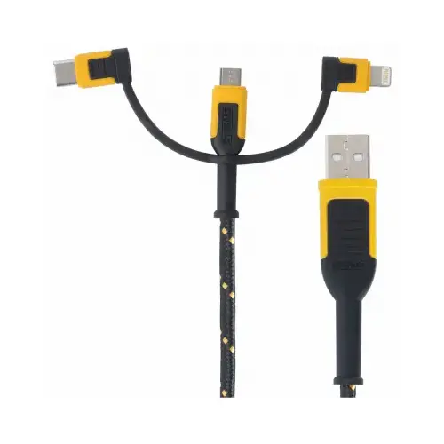 Charger Cable, USB, USB-C, Kevlar Fiber Sheath, Black/Yellow Sheath, 71.99 in L Charger Cable, USB, USB-C, Kevlar Fiber Sheath, Black/Yellow Sheath, 71.99 in L