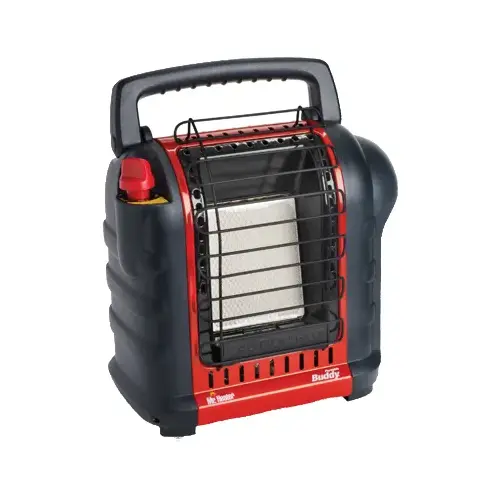 Portable Buddy Heater, 9 in W, 15 in H, 4000, 9000 Btu Heating, Propane, Gray/Red Portable Buddy Heater, 9 in W, 15 in H, 4000, 9000 Btu Heating, Propane, Gray/Red