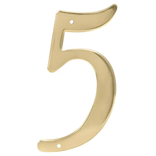 House Address Number 5, Nail-On, Brass, 4 In.