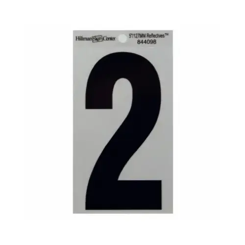 Adhesive House Address Number 2, Reflective Vinyl, Black and Silver, 5 In. Adhesive House Address Number 2, Reflective Vinyl, Black and Silver, 5 In.