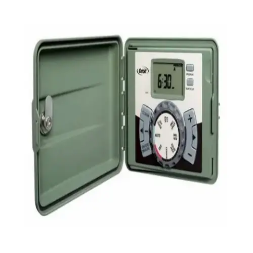 Indoor/Outdoor Timer, 120 V, 4 -Zone, 3 -Program, LCD Display, Plug-and-Go Mounting, Green Indoor/Outdoor Timer, 120 V, 4 -Zone, 3 -Program, LCD Display, Plug-and-Go Mounting, Green