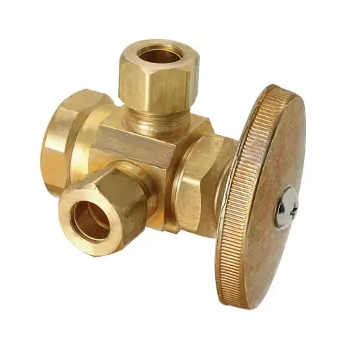 Brass Dual Outlet Stop Valve, 1/2 x 3/8 x 3/8 In. Brass Dual Outlet Stop Valve, 1/2 x 3/8 x 3/8 In.