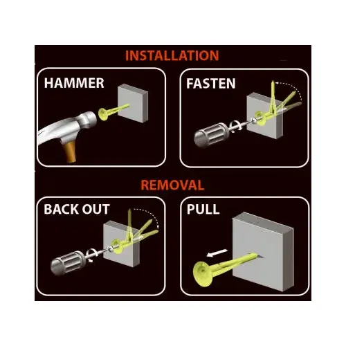 Wallboard Anchors .25" D X 2" L Plastic/Steel Pan Head Green
