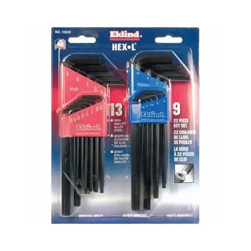Ball End Hex Key Set Bright-Ball-Hex-L Assorted Metric and SAE Extra Long Multi-Size in. 22 Assorted Ball End Hex Key Set Bright-Ball-Hex-L Assorted Metric and SAE Extra Long Multi-Size in. 22 Assorted
