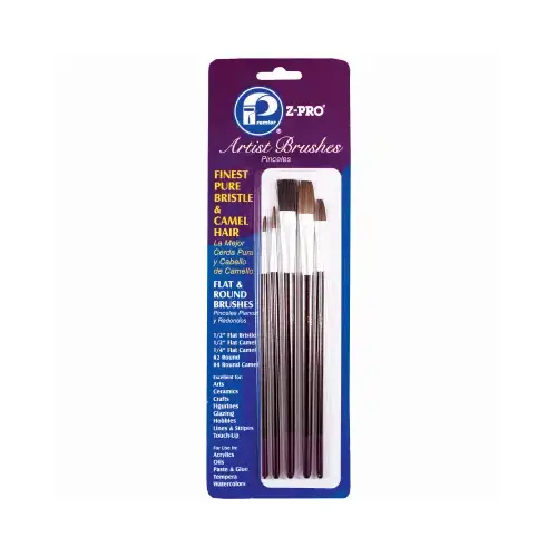 Z-Pro Artist Brush Set, Bristle & Camel Hair, Pack of 5 Z-Pro Artist Brush Set, Bristle & Camel Hair, Pack of 5