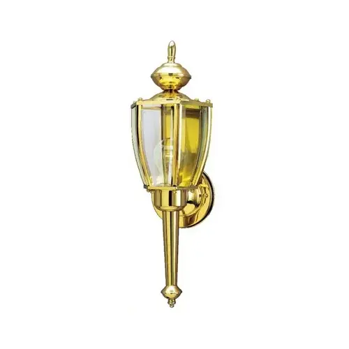 Wall Light Fixture, Outdoor, Polished Brass & Clear Glass, 100-Watt, 4.5 x 11 In. Wall Light Fixture, Outdoor, Polished Brass & Clear Glass, 100-Watt, 4.5 x 11 In.