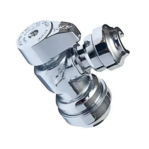 Stop Valve, 1/2 x 1/4 in Connection, Compression, 200 psi Pressure, Brass Body Chrome Stop Valve, 1/2 x 1/4 in Connection, Compression, 200 psi Pressure, Brass Body Chrome