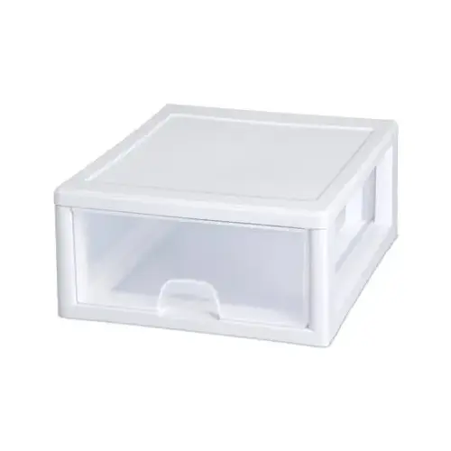 Stackable Drawer, 16 qt Capacity, 1-Drawer, Plastic, 14-3/8 in OAW, 17 in OAH, 6-7/8 in OAD Clear/White