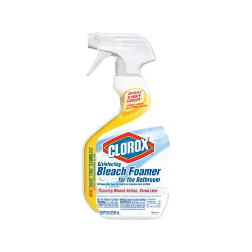 Bathroom Cleaner, 30 oz Bottle, Liquid, Bleach, Lemon, Pale Yellow
