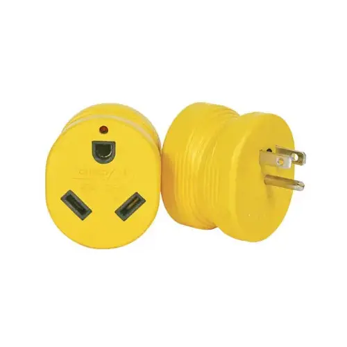 Adapter, 30 A Female, 15 A Male, 125 V, Male, Female Yellow