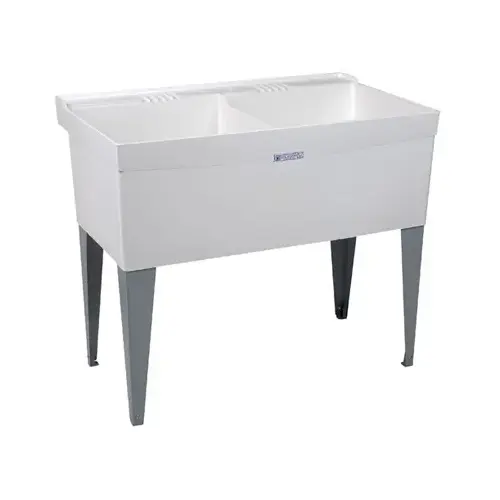 UTILATUB Series Laundry Tub, 38 gal Capacity, 2-Deck Hole, 40 in OAW, 34 in OAD, 24 in OAH, Thermoplastic White UTILATUB Series Laundry Tub, 38 gal Capacity, 2-Deck Hole, 40 in OAW, 34 in OAD, 24 in OAH, Thermoplastic White