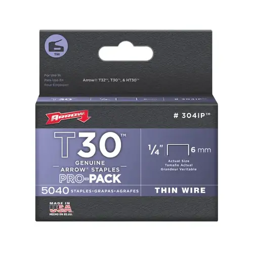 Thin Wire Staples T30 1/2" W X 1/4" L 22 Ga. Wide Crown Gray Thin Wire Staples T30 1/2" W X 1/4" L 22 Ga. Wide Crown Gray