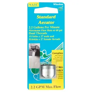 Whedon SA1C Faucet Aerator, 15/16-27 x 55/64-27 Male x Female Thread, Brass, 2.2 gpm Chrome