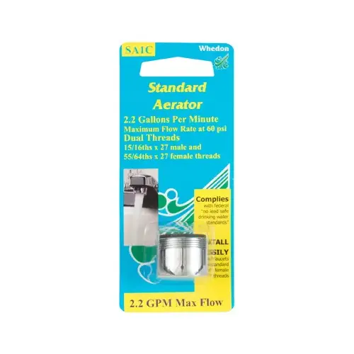 Faucet Aerator, 15/16-27 x 55/64-27 Male x Female Thread, Brass, 2.2 gpm Chrome