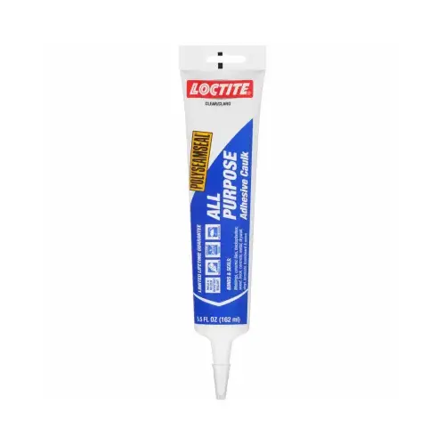 POLYSEAMSEAL Adhesive Caulk, Clear, 24 hr to 2 weeks Curing, 40 to 100 deg F, 5.5 oz Squeeze Tube