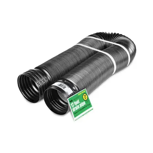 Expandable Drain Pipe, Solid Black Polyethylene, 4 In. x 12 Ft. Expandable Drain Pipe, Solid Black Polyethylene, 4 In. x 12 Ft.