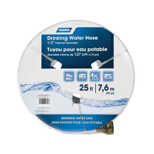 OG Drinking Water Hose, 1/2 in ID, 25 ft L, PVC White OG Drinking Water Hose, 1/2 in ID, 25 ft L, PVC White