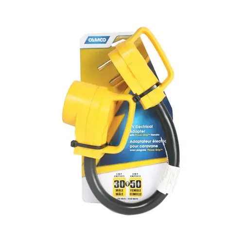 Dogbone Adapter, 50 A Female, 30 A Male, 125 V, Male, Female Black/Yellow Dogbone Adapter, 50 A Female, 30 A Male, 125 V, Male, Female Black/Yellow