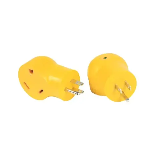 Adapter, 30 A Female, 15 A Male, 125 V, Male, Female Yellow Adapter, 30 A Female, 15 A Male, 125 V, Male, Female Yellow