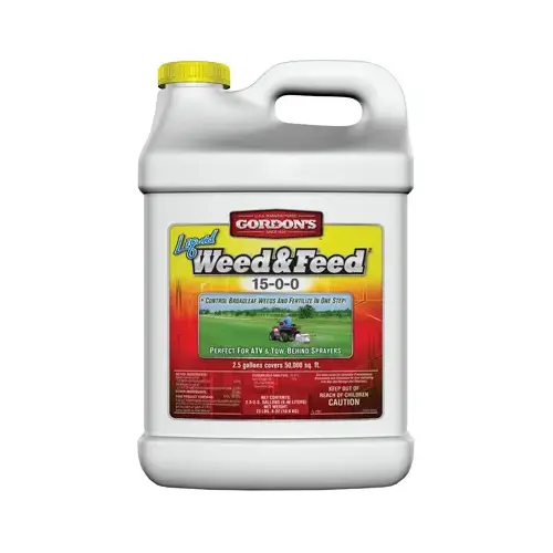 Weed and Feed Fertilizer, 2.5 gal Jug, Liquid, 15-0-0 N-P-K Ratio Brown Weed and Feed Fertilizer, 2.5 gal Jug, Liquid, 15-0-0 N-P-K Ratio Brown