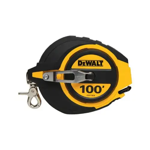 L Tape Measure, 100 ft L Blade, 3/8 in W Blade, Steel Blade, ABS Case, Black/Yellow Case L Tape Measure, 100 ft L Blade, 3/8 in W Blade, Steel Blade, ABS Case, Black/Yellow Case