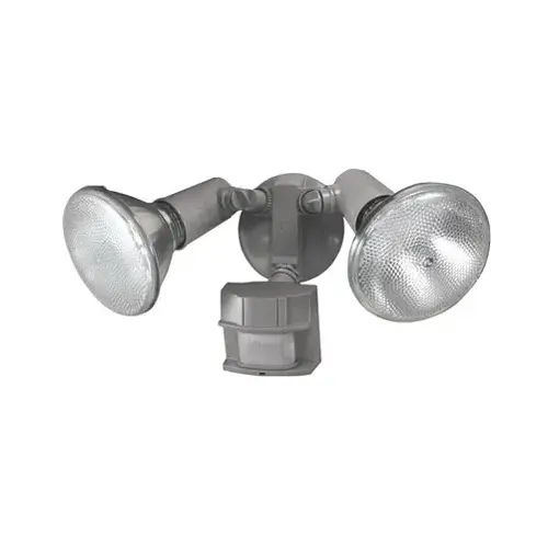 Motion Activated Security Light, 120 V, 300 W, 2-Lamp, Halogen Lamp, Metal/Plastic Fixture Gray Motion Activated Security Light, 120 V, 300 W, 2-Lamp, Halogen Lamp, Metal/Plastic Fixture Gray