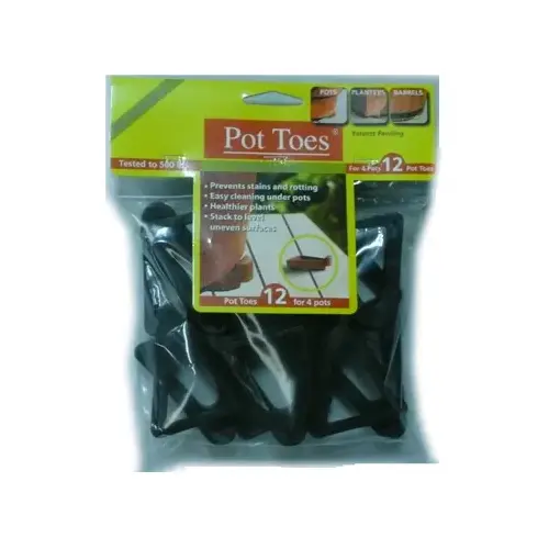 Decksaver Garden Pot Toes, Black, 3 In - pack of 12 Decksaver Garden Pot Toes, Black, 3 In - pack of 12