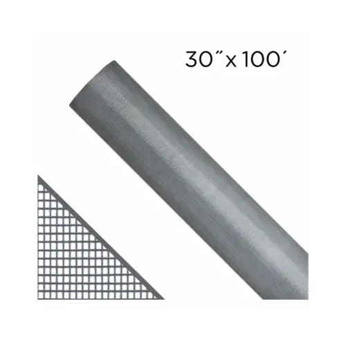 Insect Screen, 100 ft L, 30 in W, Fiberglass, Gray