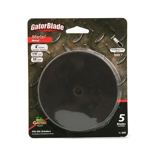 Cut-Off Wheel, 4 in Dia, 1/16 in Thick, 3/8 in Arbor, Aluminum Oxide Abrasive - pack of 5 Cut-Off Wheel, 4 in Dia, 1/16 in Thick, 3/8 in Arbor, Aluminum Oxide Abrasive - pack of 5